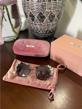 Miu Miu Tortoiseshell Sunglasses with Crystal Embellishments